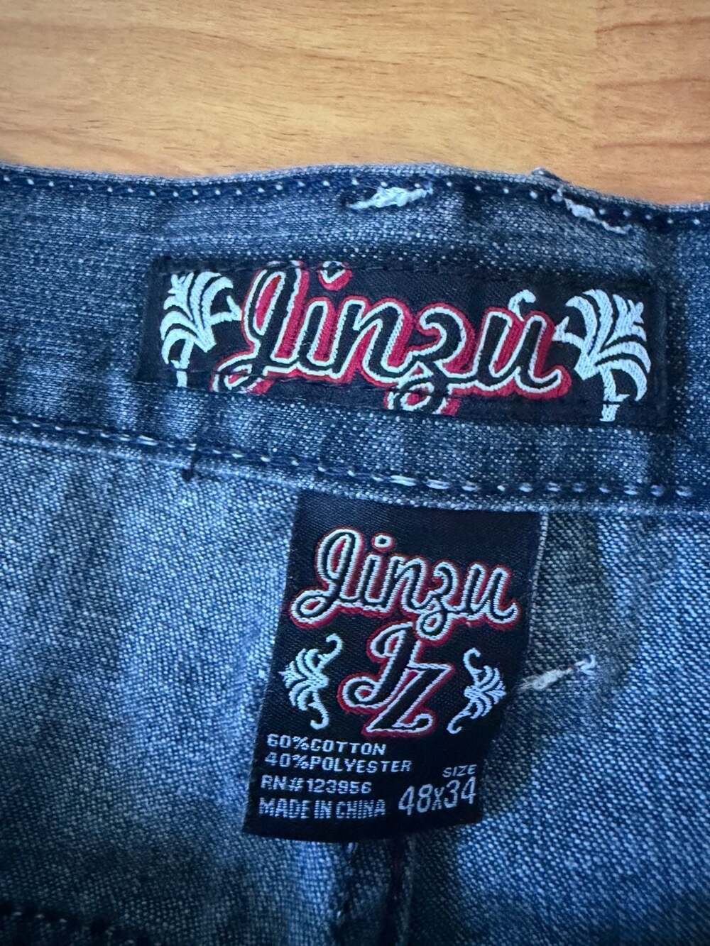 Jinzu Men's Baggy Hip Hop Denim Jeans Blue With Embroidered Pockets Size 48x34